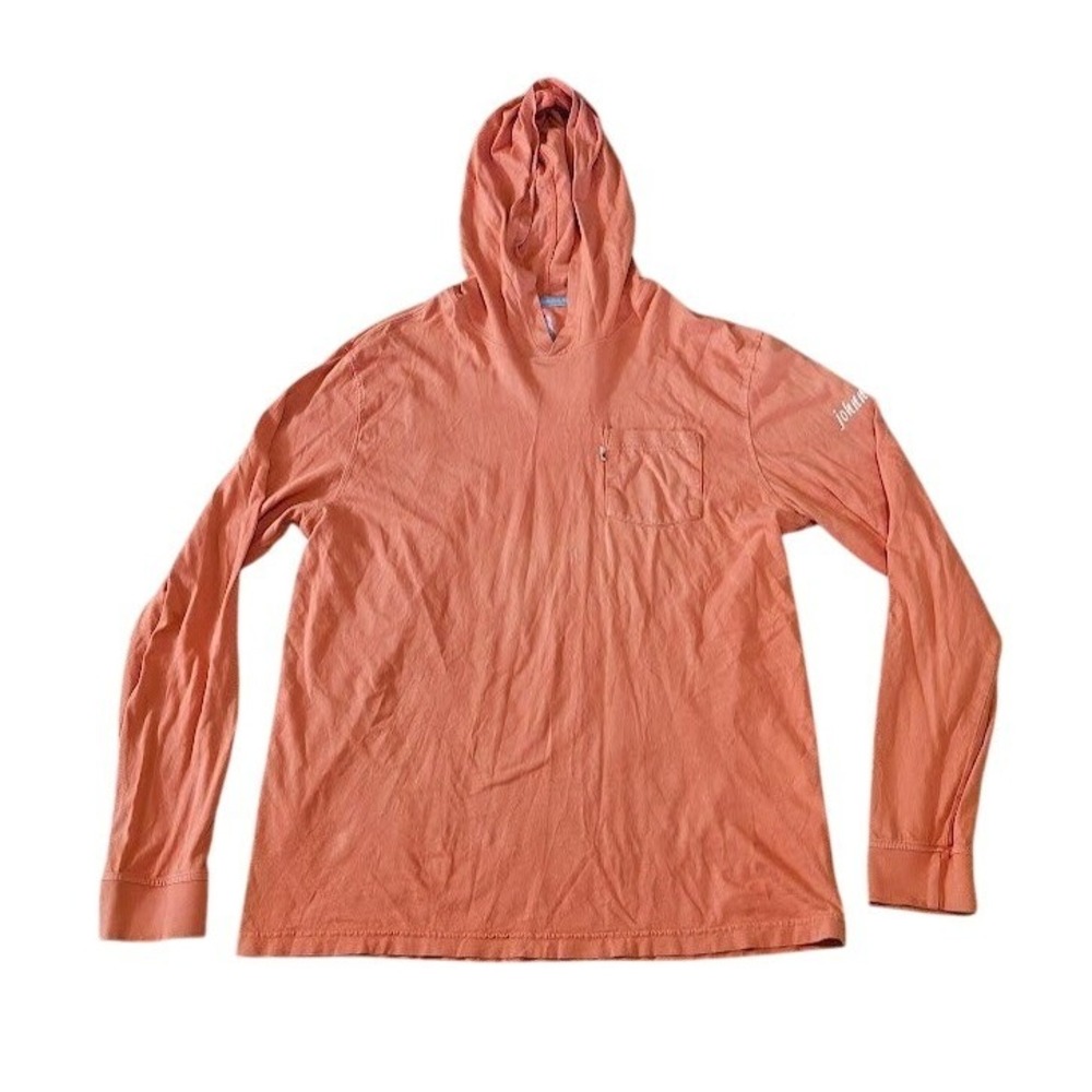 Johnnie-O Hooded Long Sleeve T-Shirt Mens Medium Coral Orange Cotton Pocket Tee